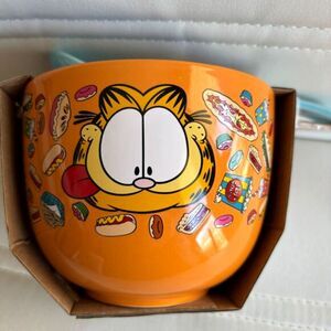Nickelodeon Garfield 20 0z.Creamic Noodle Bowl w/Bamboo Chopsticks And Spoon